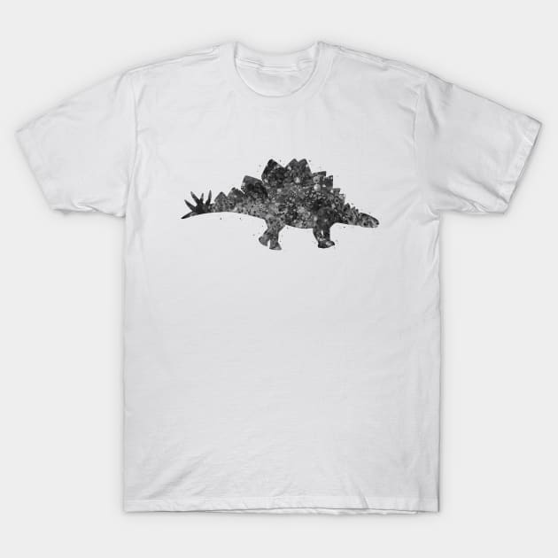 Stegosaurus dinosaur black and white T-Shirt by Yahya Art